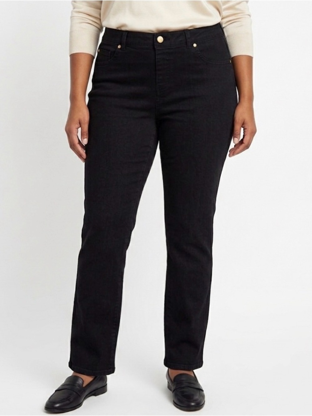 Black Denim IMAN Jeans Pull On Slimming No Zip Size Womens Medium Short Jeans